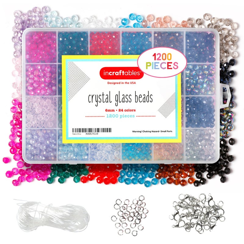 Incraftables 1200 Piece Crystal Bead Kit â€“ 6mm Briolette Crystal Glass Beads for Jewelry Making â€“ 24 Sparkly Colors â€“ Beads for Bracelets, Crafts & DIY Projects â€“ Sparkly Beads for Adults & Beginners - Image 1